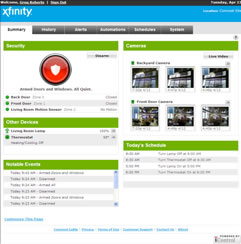 XFINITY Home Security Web Portal Summary