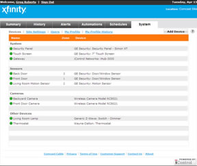 XFINITY Home Security Web Portal System